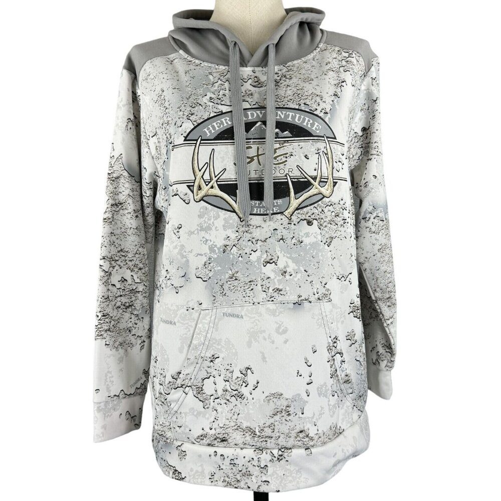 SHE Outdoor Hunting Hoodie Womens Size L White Gray Tundra Camouflage Pullover